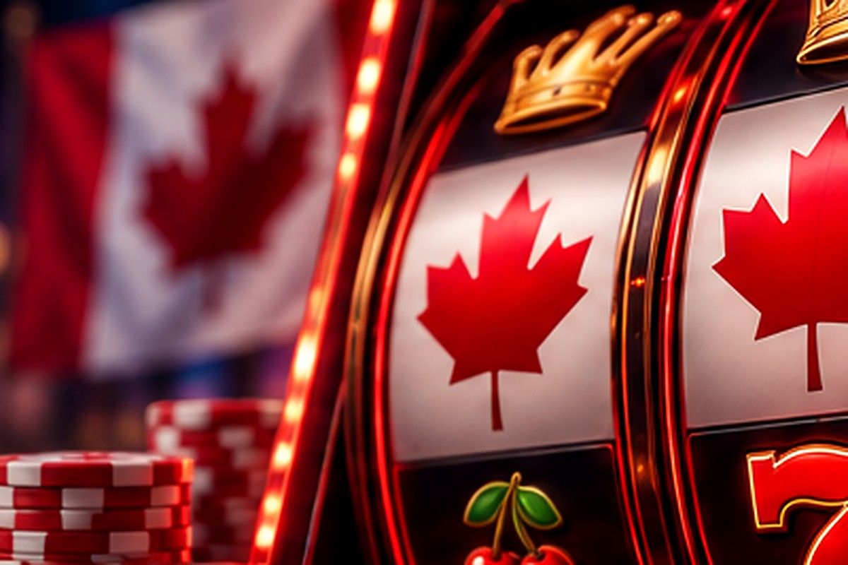 Premium casino slot machine with Canadian red-and-white styling