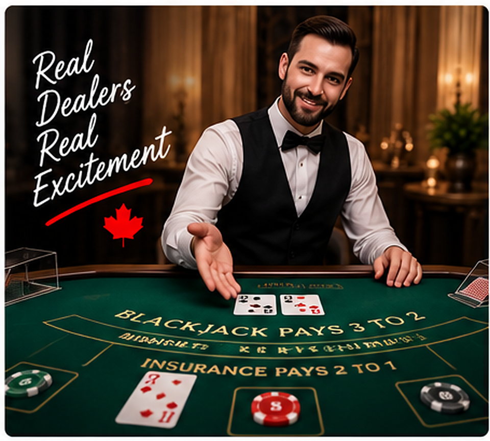 Live casino dealer at a physical table streamed for online play