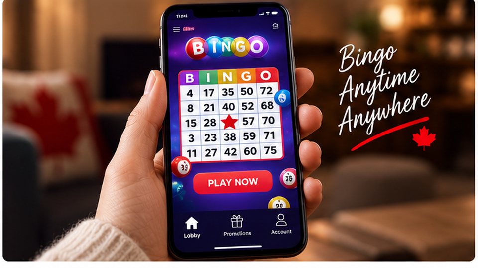 Online bingo on a smartphone in a Canadian-themed home setting