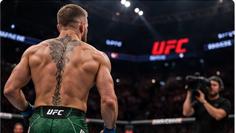 Mixed martial arts fighter inside a brightly lit cage before a fight