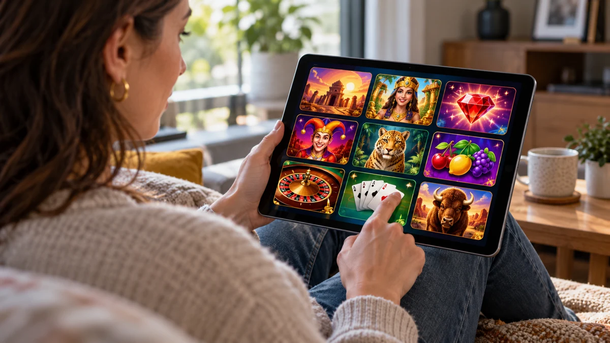 Hand choosing game thumbnails on a tablet