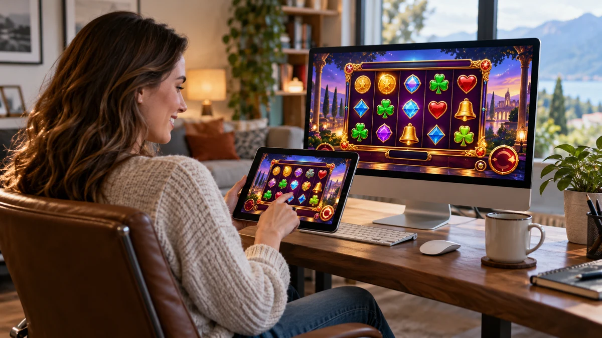 Monitor and tablet displaying matching game layouts