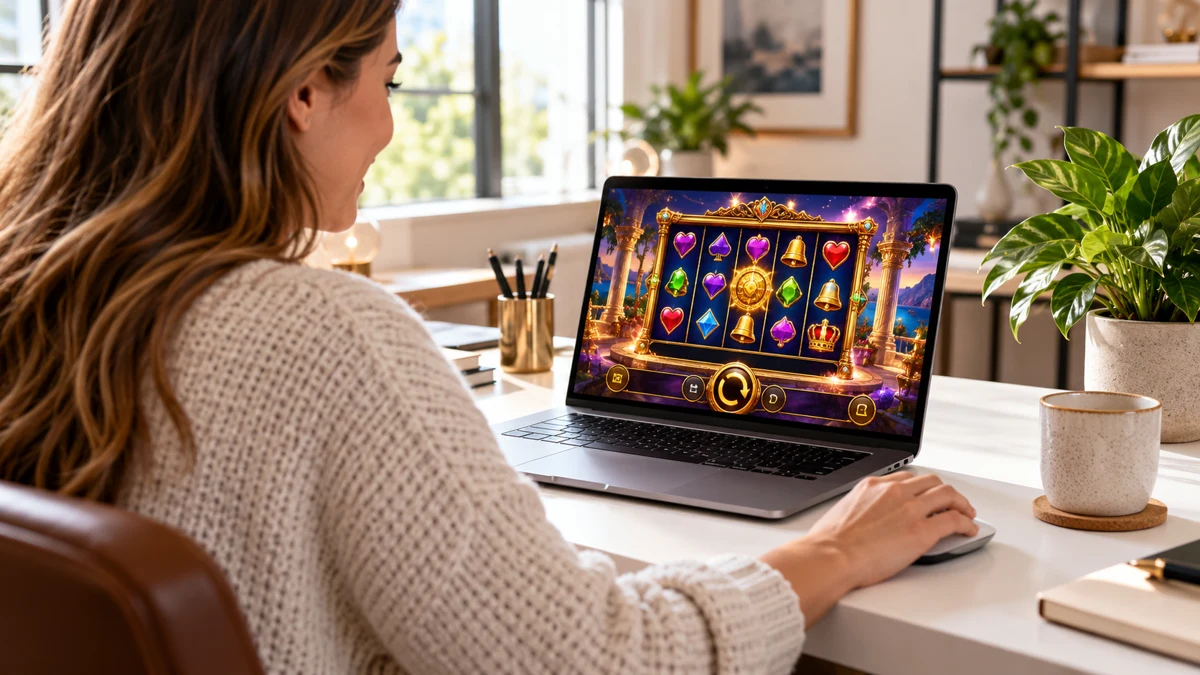 Laptop displaying a browser-based casino-style game